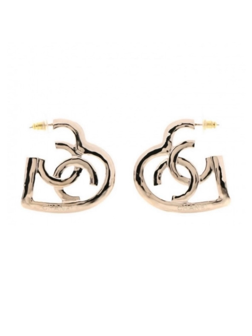 Chanel Gold-tone CC Logo Statement Large Heart Dangle Drop Earrings